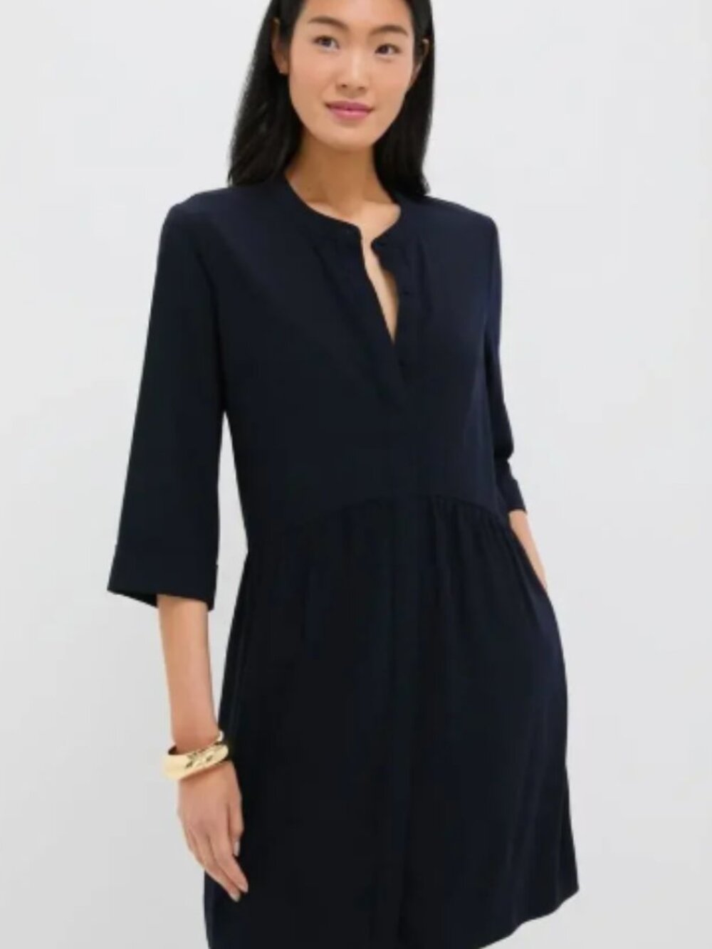 Tuckernuck Navy Crepe Royal Shirt Dress Button-Top 3/4 Sleeves Size Medium NWT